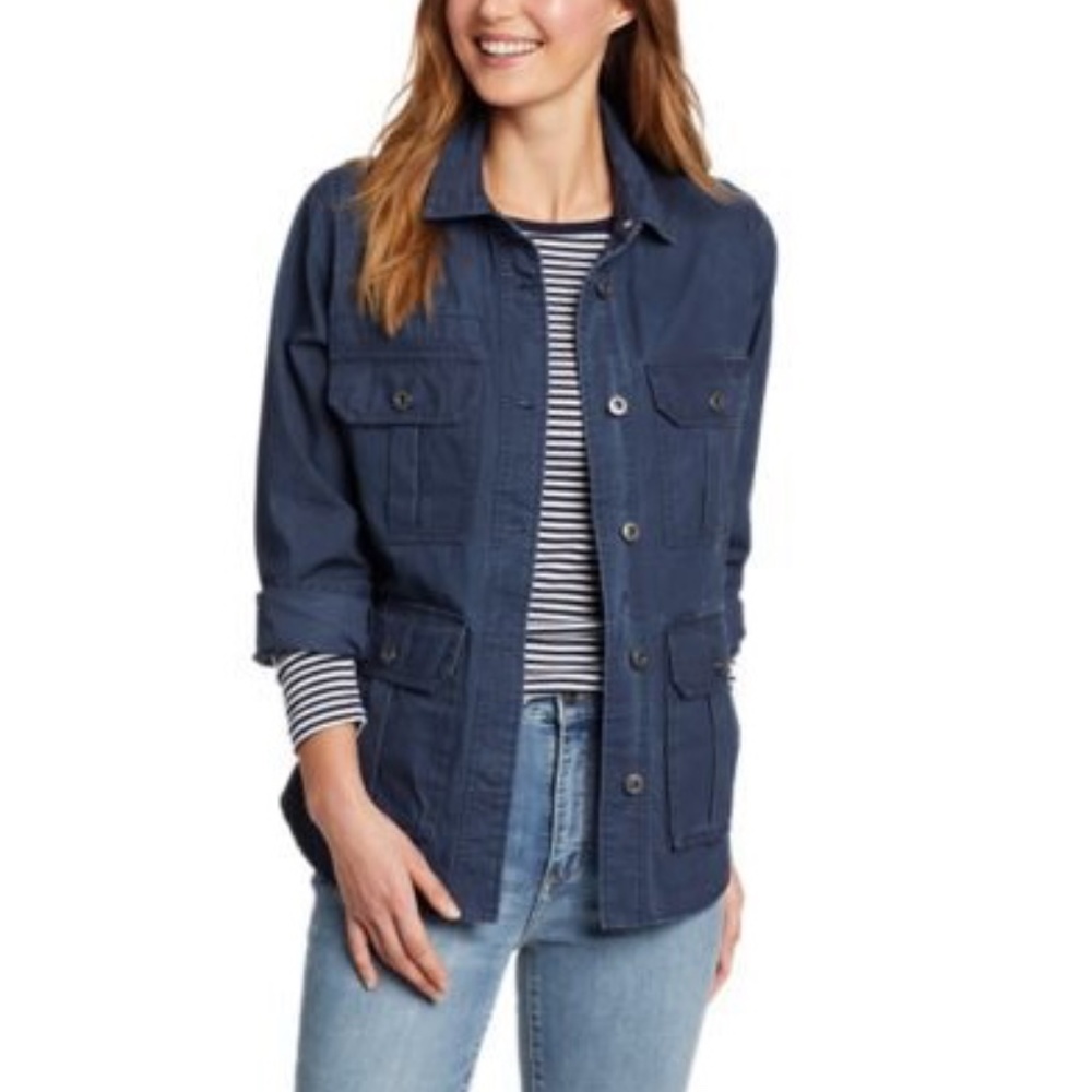 Eddie Bauer Women's Navy 100% Cotton Utility Jacket – 4 Great Pockets